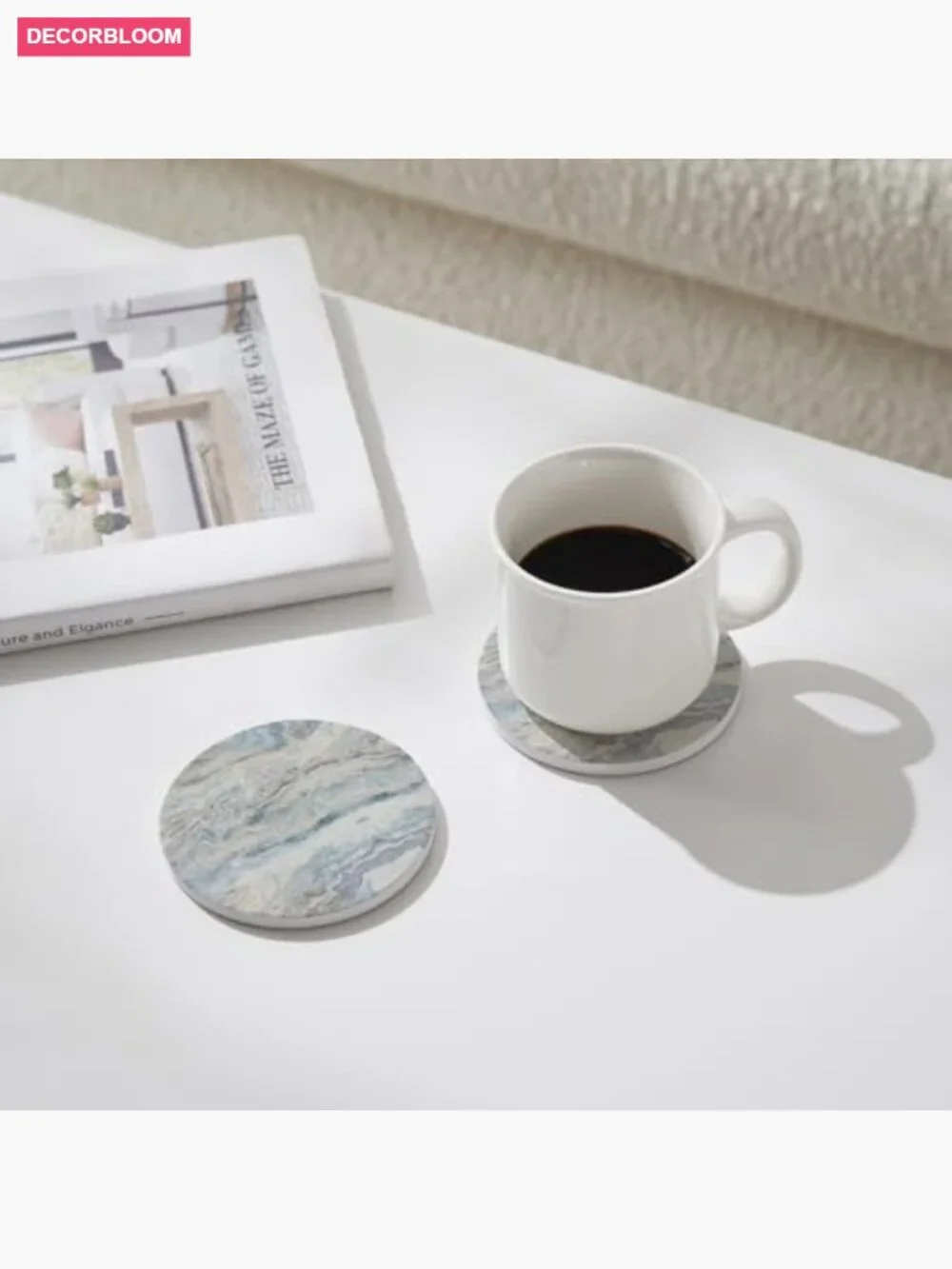 Set of 6 Absorbent Ceramic Coasters with Holder & Cork Backing
